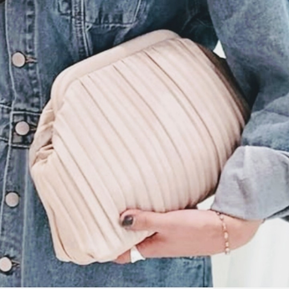 Elegant Cream Ruched Dumpling PU Leather Crossbody/Clutch Bag